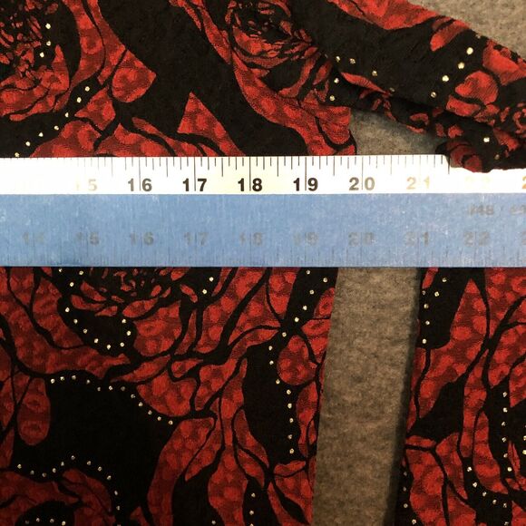 JM Collection Jacket Women M Red Black Cardigan Sparkling Rose Layered Look Top - Picture 7 of 11